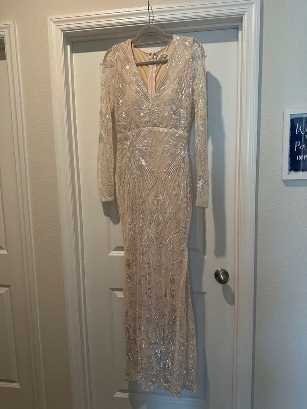 Baltic Born Long-Sleeve Sequin Gown in Nude (soieblu)